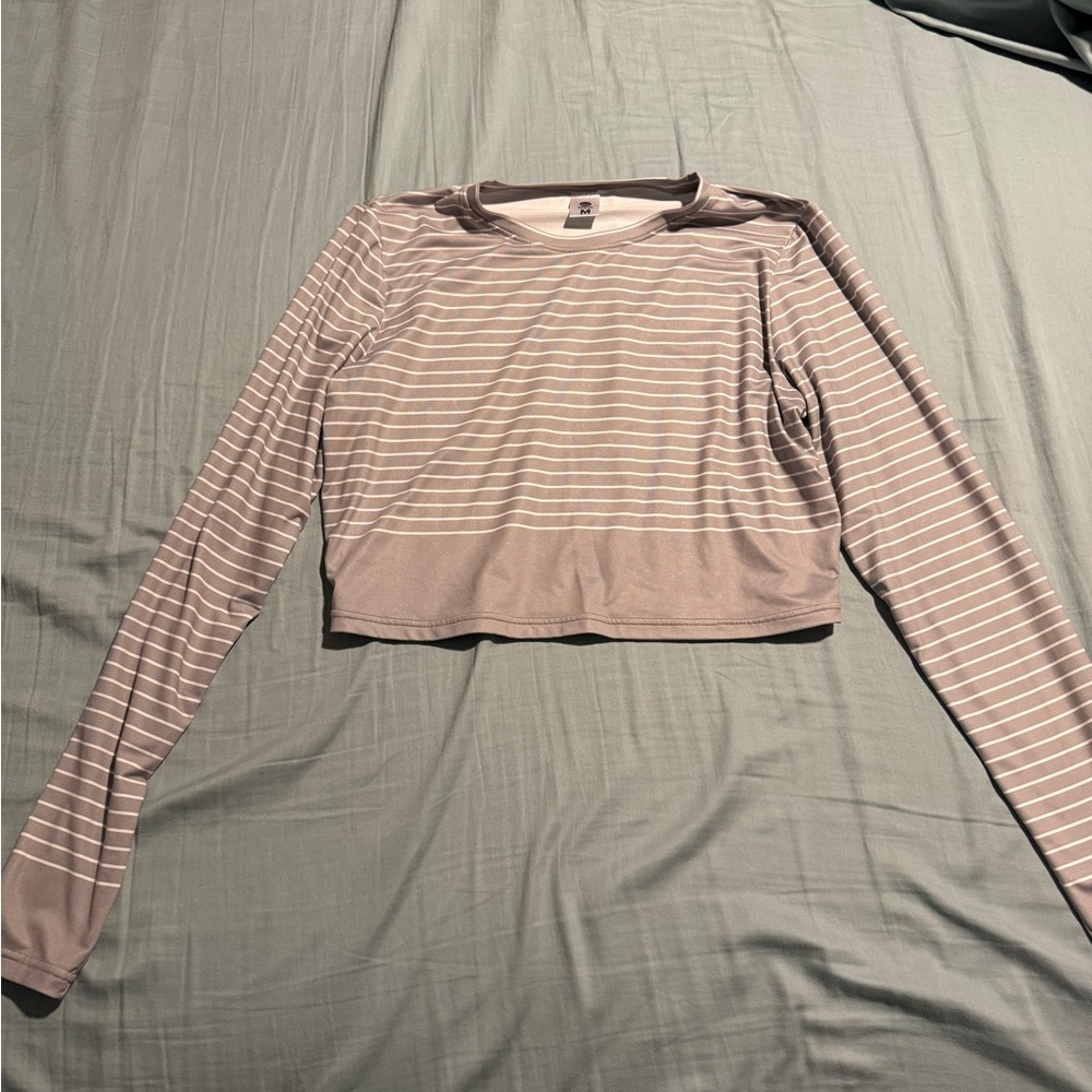 Senita Athletics Striped Long Sleeve Crop Top